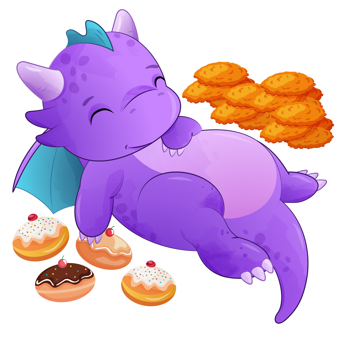 Sleepy dragon with latkes and sufganiyot sticker