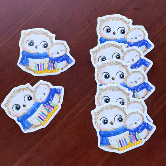 Sticker: Owl pair with menorah