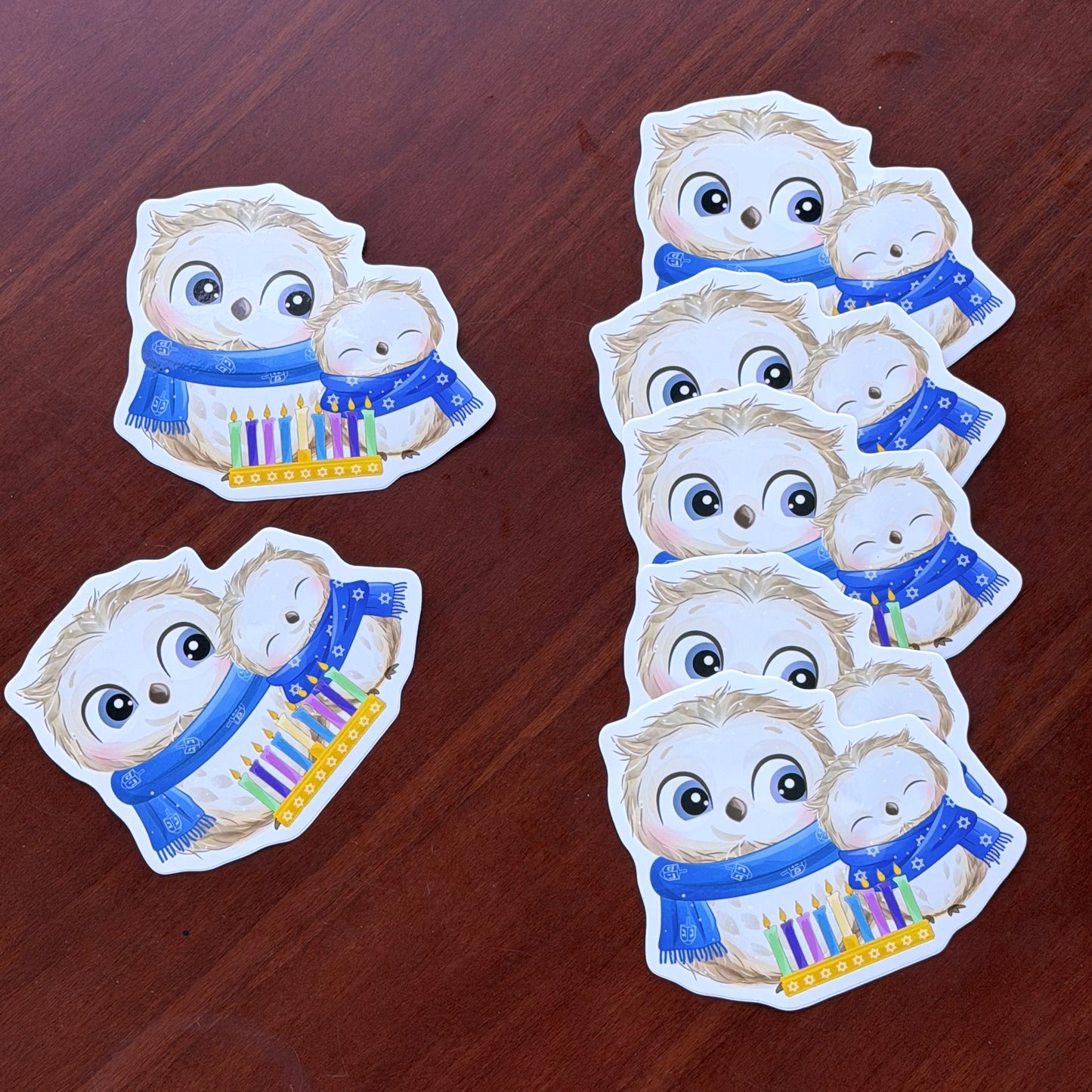 Sticker: Owl pair with menorah