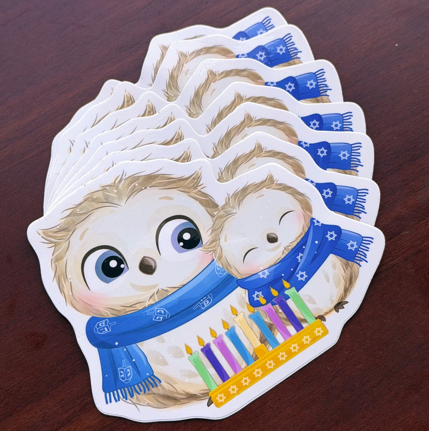 Sticker: Owl pair with menorah