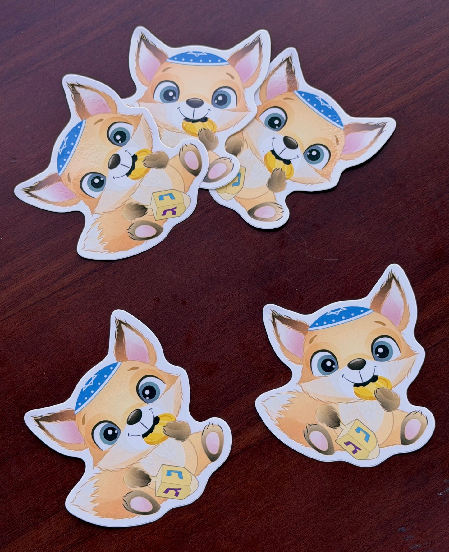 Sticker: Fox with dreidel and gelt