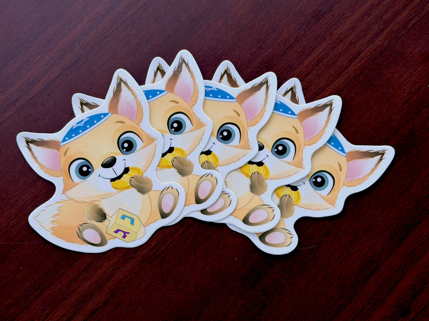 Sticker: Fox with dreidel and gelt