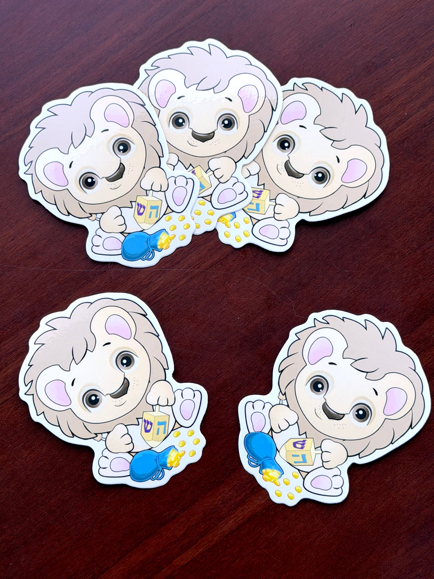 Sticker: Lion with dreidel and gelt