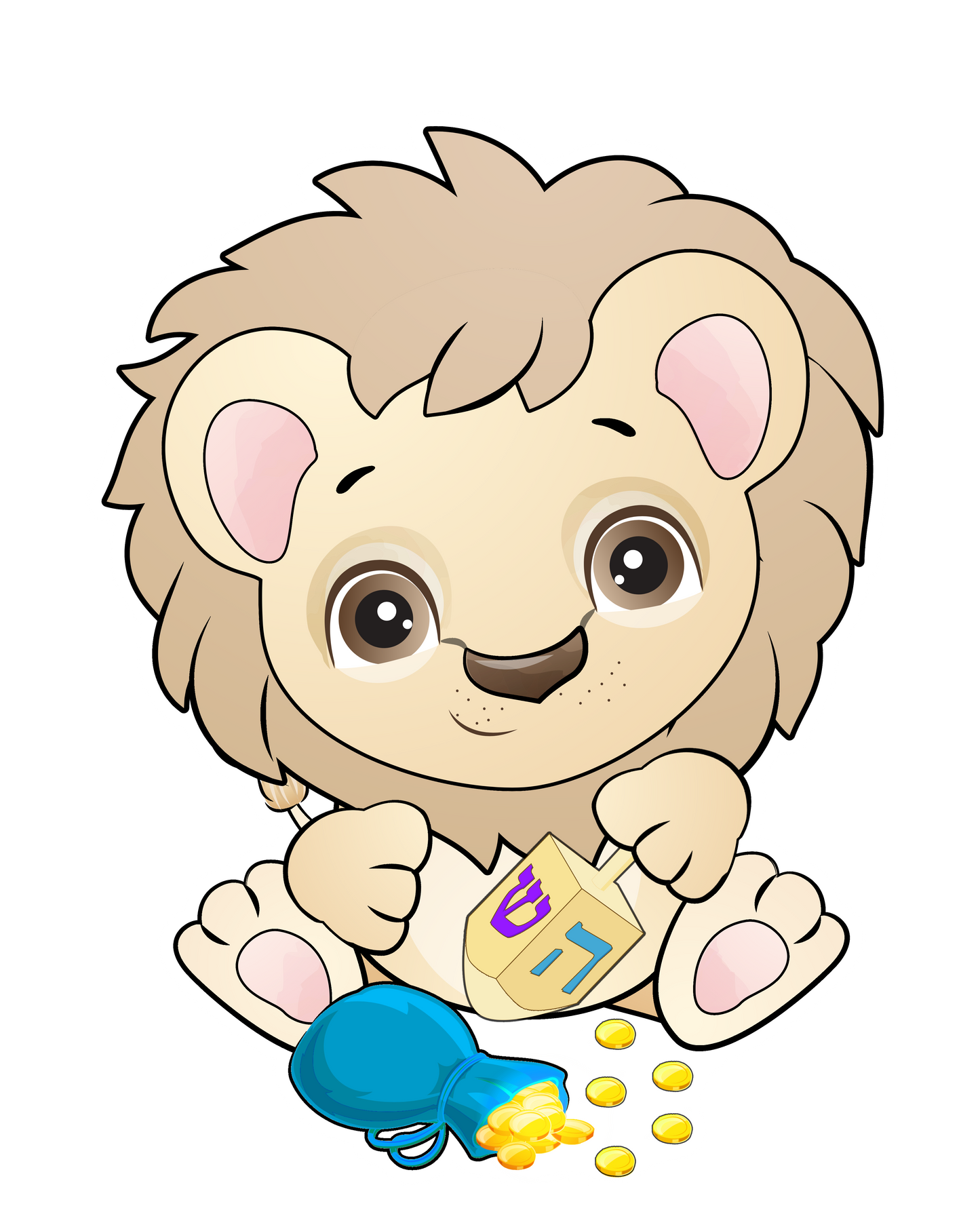 Lion with Dreidel and Gelt Hanukkah sticker