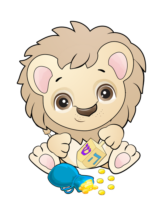 Lion with Dreidel and Gelt Hanukkah sticker