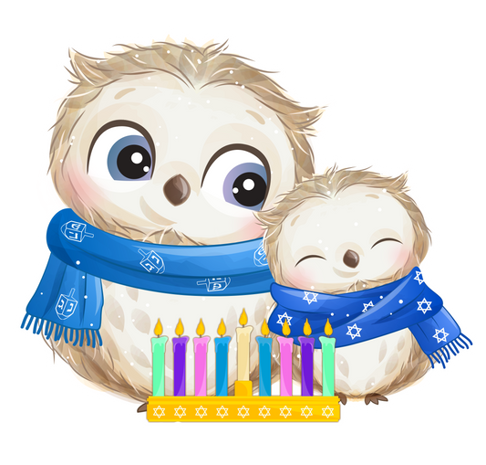 Sticker: Owl pair with menorah